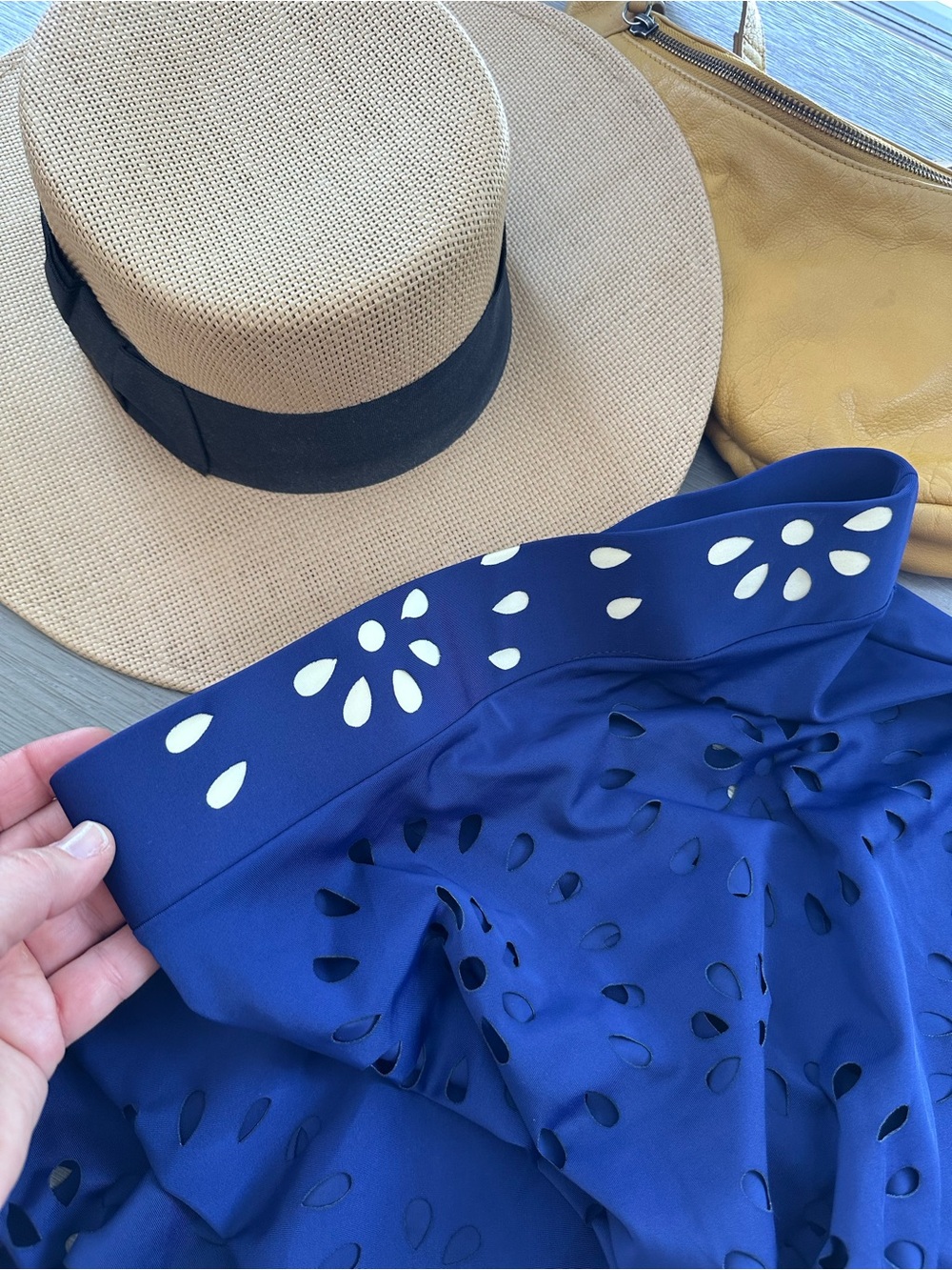 TWO FOR ONE! Women’s Royal Blue Eyelet Swimsuit with matching Skirt Cover Up - Picture 9 of 11